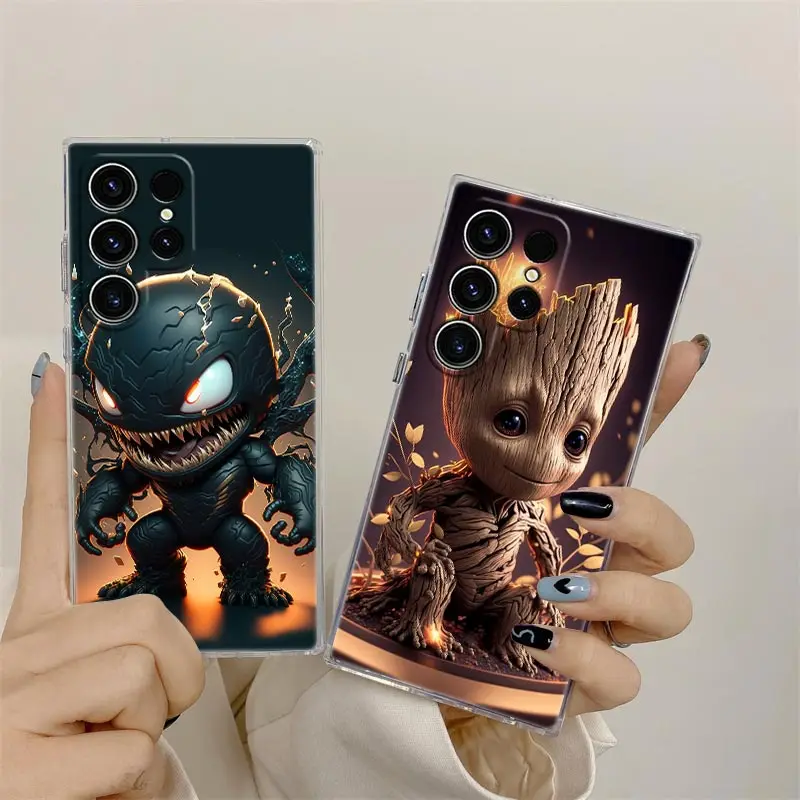 Funda de teléfono Baby Cute Marvel Venom Groot para Samsung S24 S23 Ultra S22 S20 Plus S21 FE Funda transparente Galaxy S24Ultra 5G Funda - imagen 3