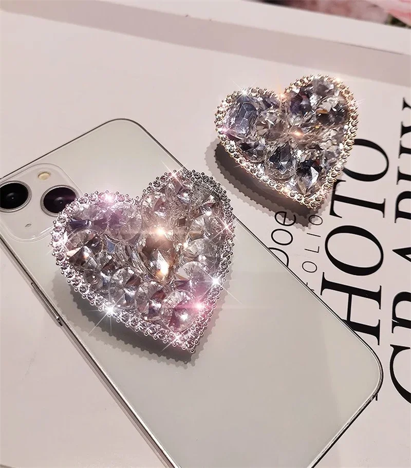 Anillo de dedo plegable con forma de corazón de diamante 3D, soporte para teléfono Griptok para IPhone 16, soporte de bolsillo Tok - imagen 2