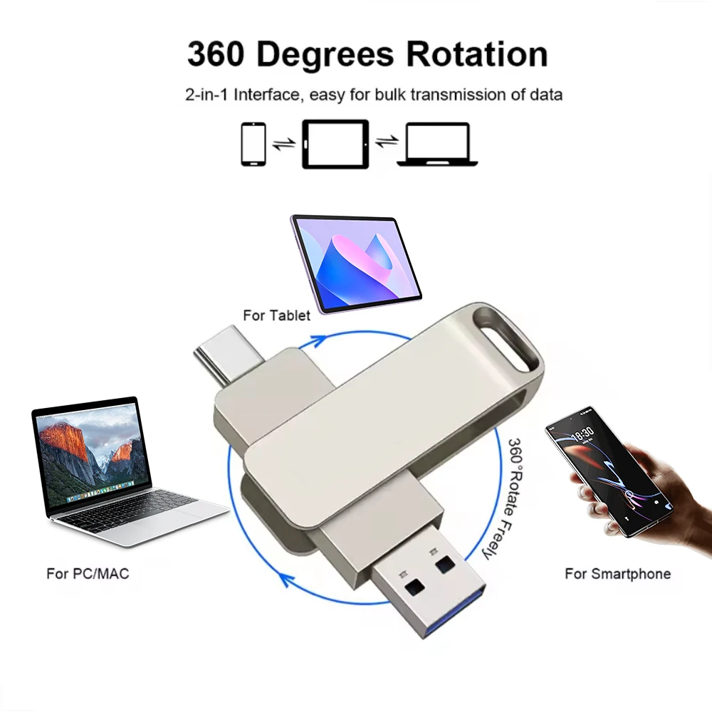 Unidad de bolígrafo TYPE-C 2 en 1 con llavero gratis, unidad Flash USB 2,0 giratoria de Metal de 128GB, memoria de regalo de negocios de 64GB, 32GB y 16GB - imagen 5