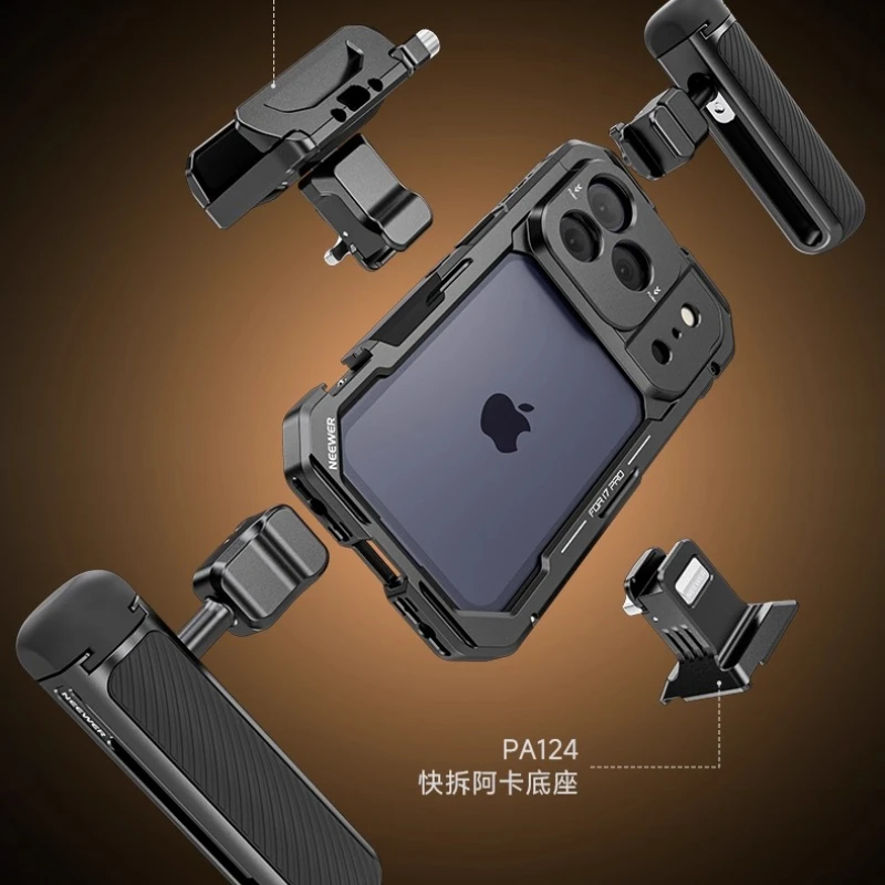 NEEWER Jaula de teléfono para IPhone 17 Pro Max IPhone 17 Pro Plataforma de fabricación de películas portátil con soporte de filtro de lente externa y mango lateral - imagen 5