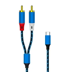 Chip Digital tipo C a 2RCA Cable de Audio con cabezal de loto Dual adecuado para conexión de teléfono Iphone amplificador de altavoz línea auxiliar de Audio