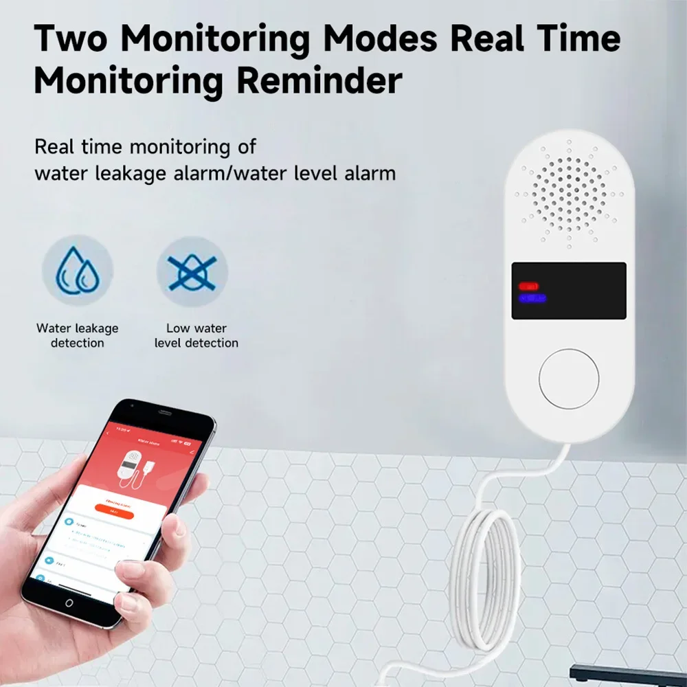 Tuya-Sensor de agua 2,4GWiFi, Detector de fugas de agua, alarma de luz y sonido, Control por aplicación Smart Life de 130DB, funciona con automatización del hogar Alexa - imagen 4