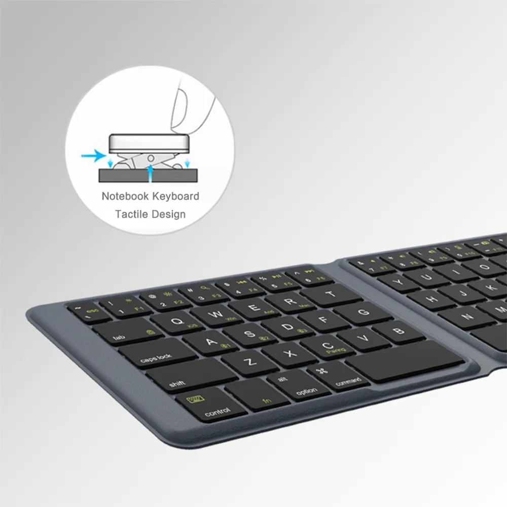 Jomaa Teclado Bluetooth Tri plegable Funda de cuero Teclado inalámbrico plegable recargable con botón táctil derecho izquierdo - imagen 5