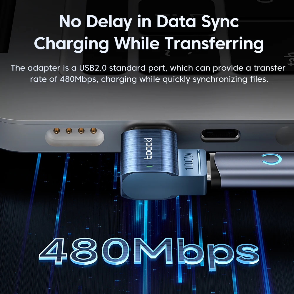 Toocki USB3.0 USB C a tipo C adaptador magnético OTG PD 100W carga rápida 5Gbps convertidor OTG de datos para Macbook iPhone 15 - imagen 2
