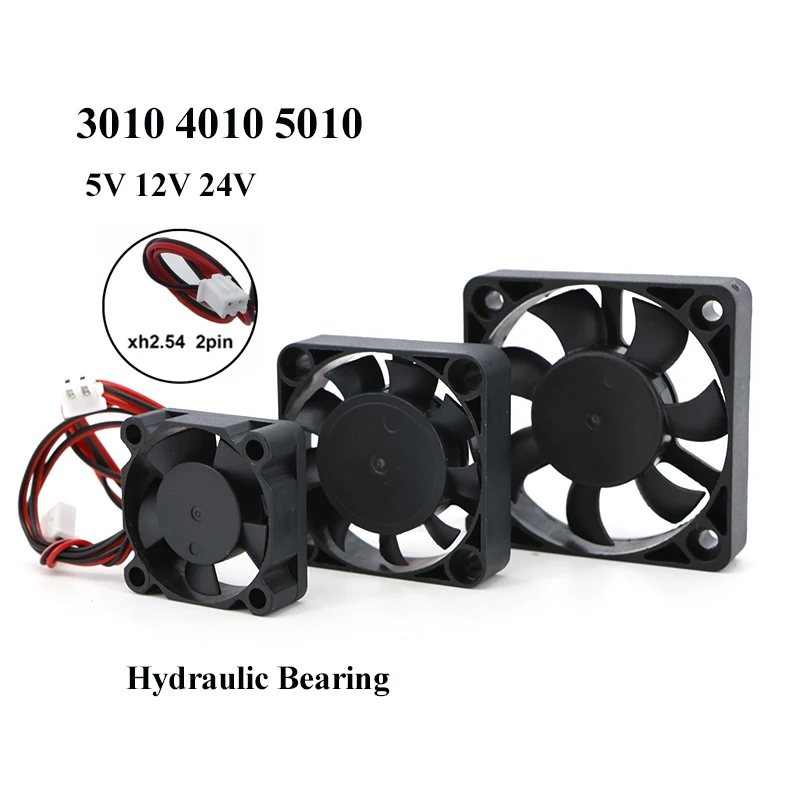 3cm 4cm 5cm rodamiento hidráulico DC 2PIN 3010 4010 5010 30mm 40mm 50mm ventilador 5V 12V 24V refrigeración sin escobillas 50x10mm para impresora DC A7