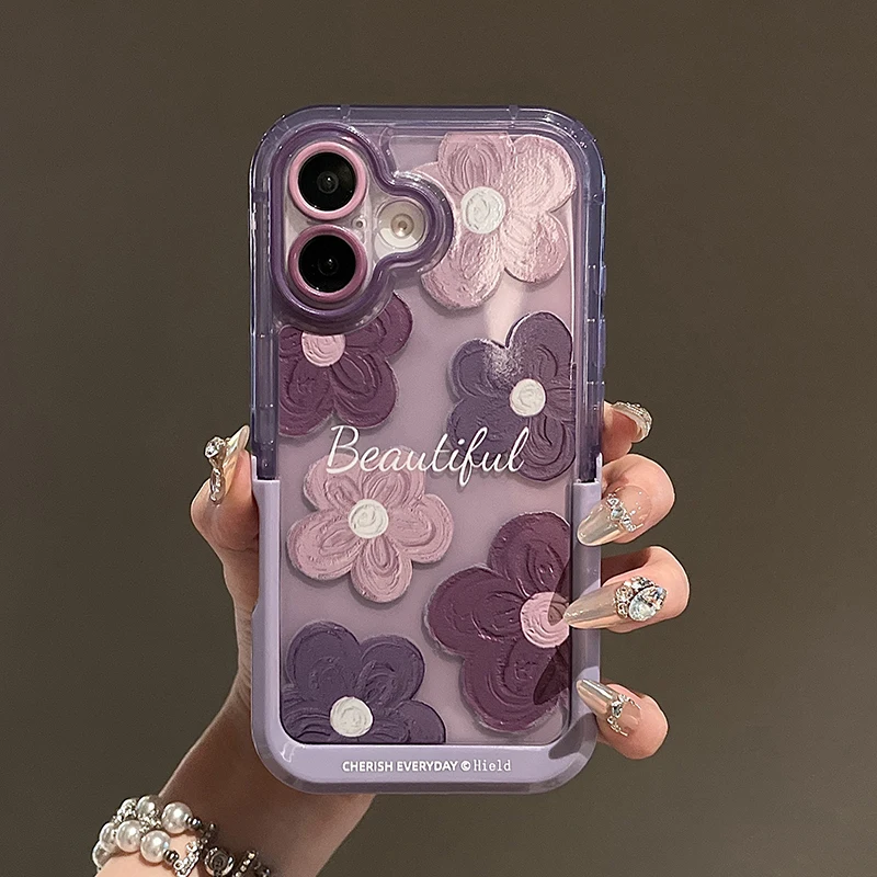 Hermosas flores soporte Invisible contraportada transparente para iPhone 11 12 13 14 15 16 17 Pro Max funda con soporte plegable - imagen 2