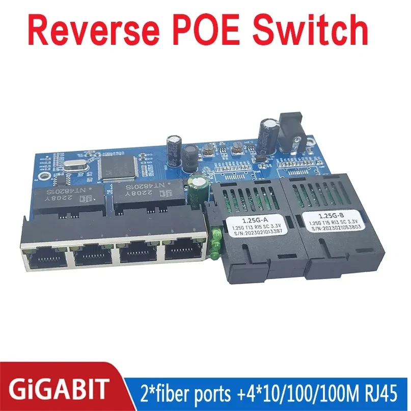 Conmutador POE inverso 4RJ45 2 fibra 2F4GE Gigabit Ethernet convertidor de medios puerto UTP de fibra óptica 10/100/1000M PCBA - imagen 4