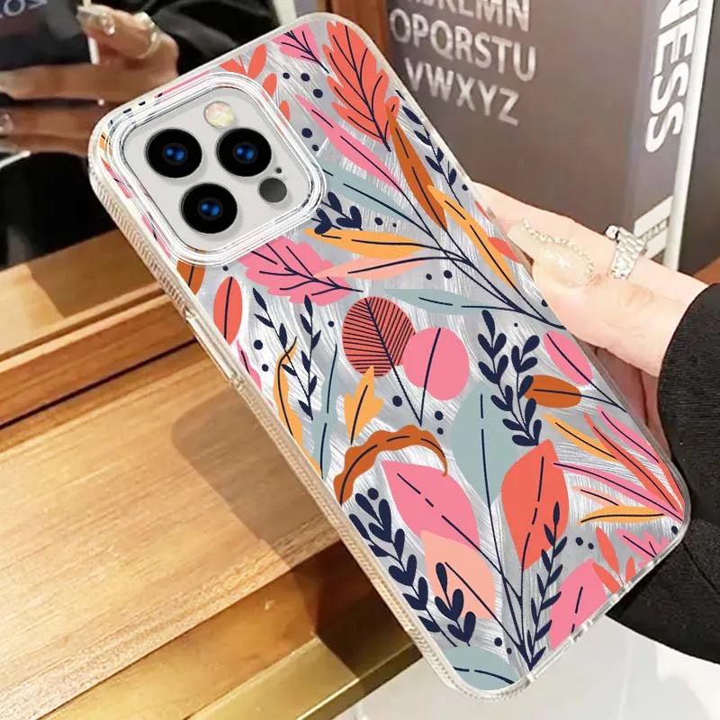 Funda con patrón de flores coloridas para Apple iPhone 16 16E 15 14 13 12 11 8 XS X Pro Max, funda de teléfono con textura de plumas - imagen 2