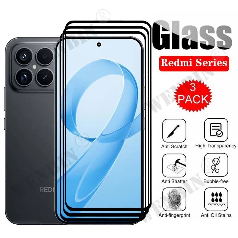 3 uds vidrio templado para Redmi K90 Pro Max Note 15 14 13 Pro Plus 15C 14C Protector de pantalla de cubierta completa curvada