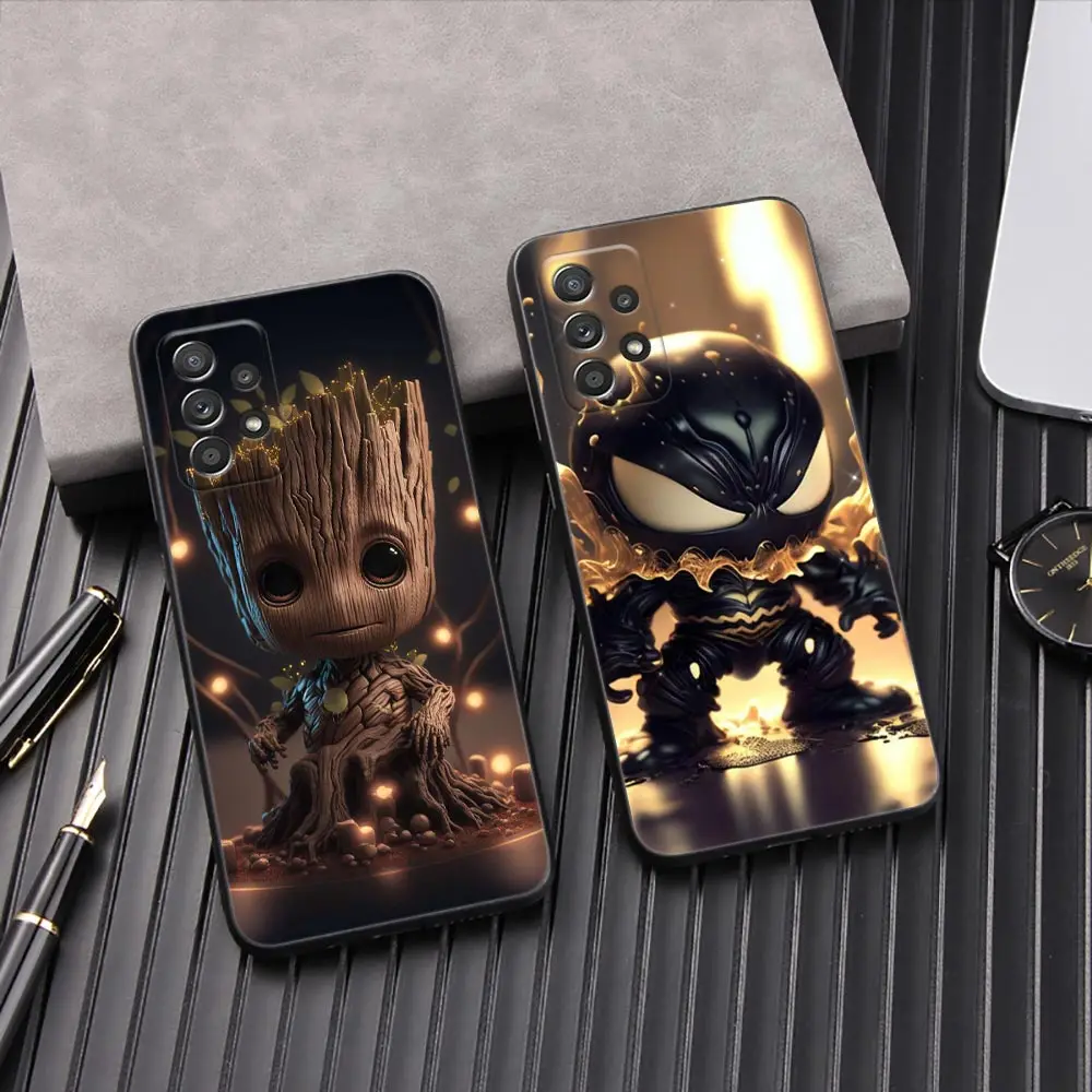 Funda de teléfono Galaxy A55 5G para Samsung A35 A34 A53 A54 A52 A51 A71 73 A72 A42 A31 A32 A33 Funda bebé lindo Marvel Venom Groot
