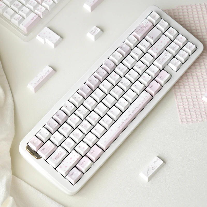 Juego de teclas rosas con tema de susurro, sublimación Pbt, perfil de cereza, teclas originales personalizadas hechas a mano para regalo de teclado mecánico - imagen 2