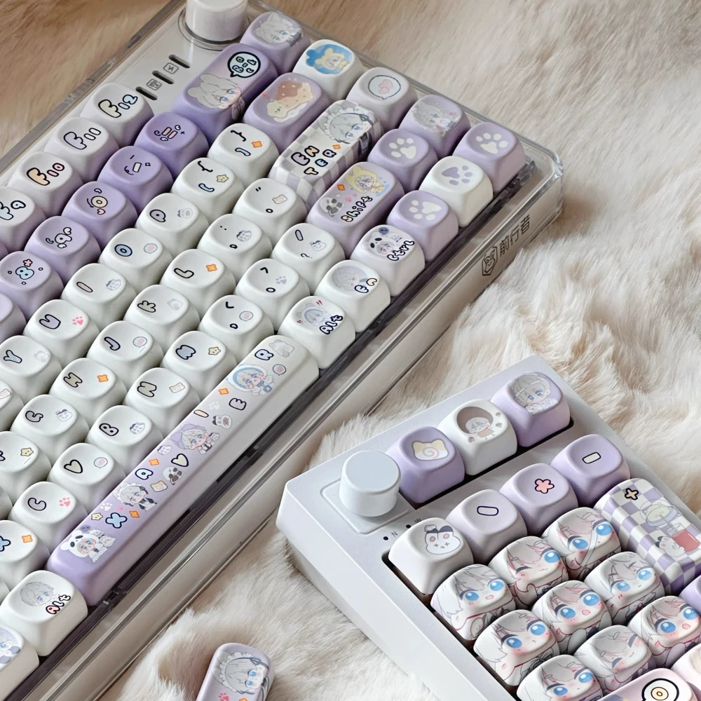 Teclas moradas de dibujos animados, tema de estrella, Moa Pbt 7/6,25U, barra espacial adecuada para teclas de diseño Aula F 75 Rain 75 - imagen 3