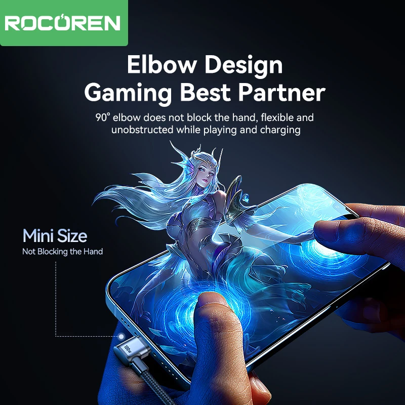 Rocoren Cable USB tipo C de 90 grados codo tipo C USBC PD100W Cable de carga rápida para iPhone 15 Pro Samsung Xiaomi Cable de datos - imagen 2