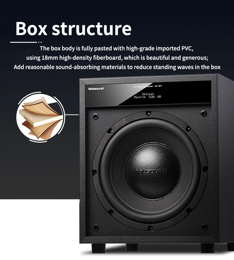 Subwoofer activo de 10 pulgadas, caja de sonido gruesa de 18mm, subwoofers de 90W, sistema de sonido óptico de 4ohm para cine en casa, altavoces pasivos DJ - imagen 5