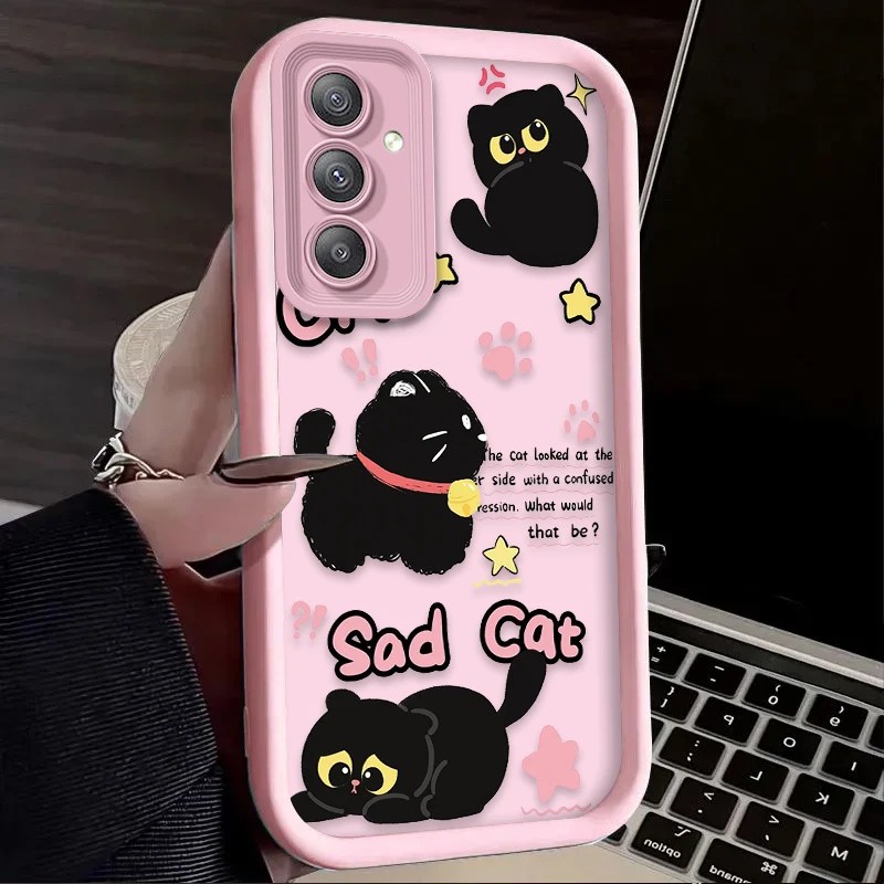 Preciosa funda de silicona con gráfico de gato negro para Samsung Galaxy S25 S24 S23 Ultra S22 S21 Plus FE 5G A54 A34 A14 A73 A53 A33 5G - imagen 4