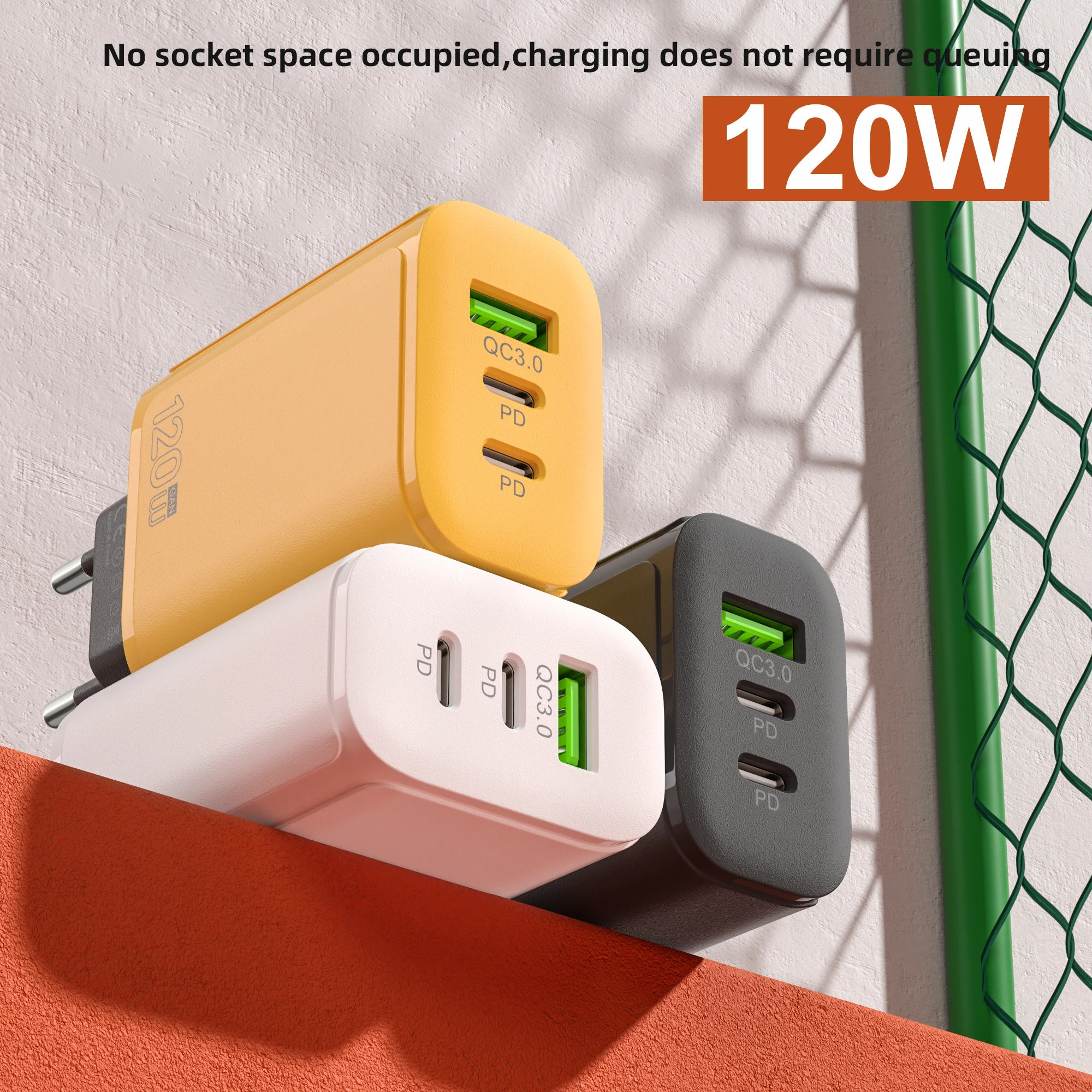 Xiaomi 120W carga rápida Dual PD cargador de teléfono móvil Ultra rápido QC3.0 cargadores USB tipo C adaptador de pared de 3 puertos enchufe UE/EE. UU./Reino Unido - imagen 2