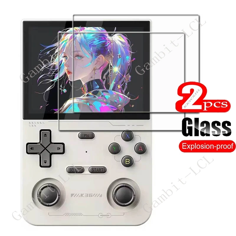 2 uds para consola de juegos portátil K36 de código abierto vidrio templado de 3,5 pulgadas en K36 9H HD cubierta de película protectora de pantalla