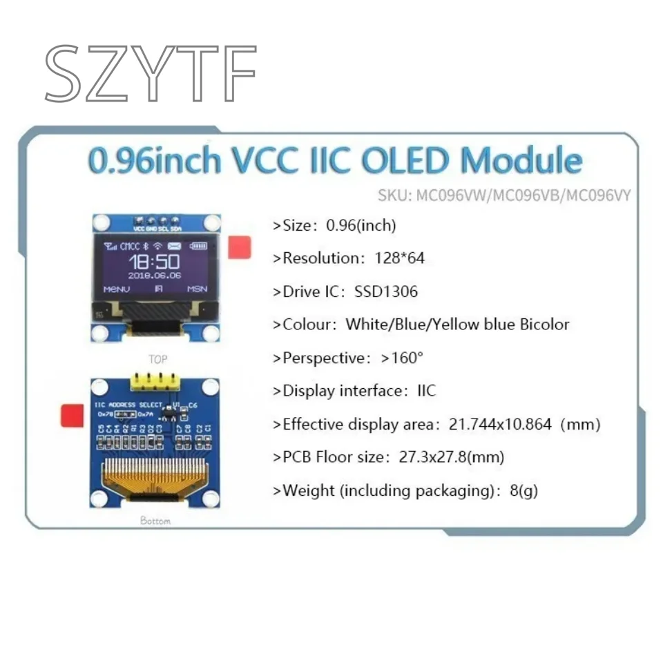 Módulo de pantalla OLED para arduino, serie OLED de palabra blanca de 0,91/0,96/1,3 pulgadas, IIC I2C SPI 128X64 I2C SSD1306 12864 LCD - imagen 2