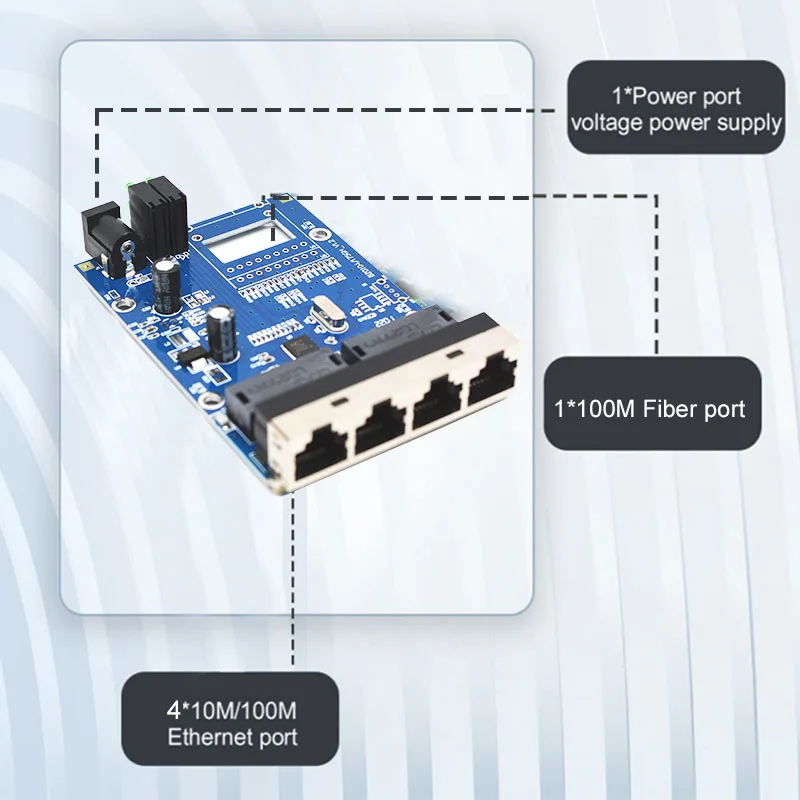 Puerto de fibra de 10/100M, convertidor multimedia 2/4 RJ45, PCB de modo único, 10/100M, 1F2E, 1F4E - imagen 2