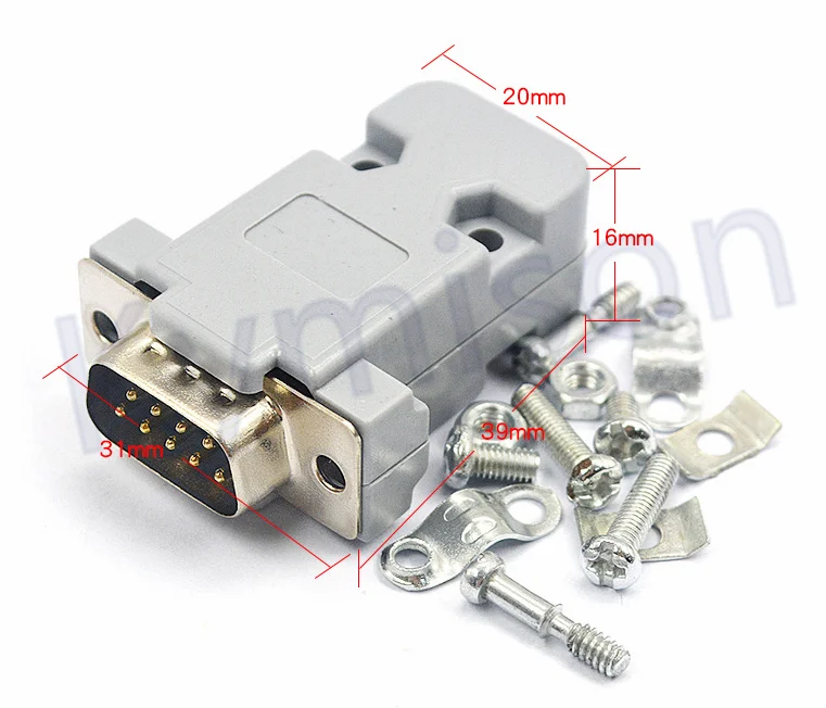 10sets RS232 Parallel Serial Port DB9 2-Rows 9 Pin D Sub 10pcs Male/Female Solder Connector + 10pcs Plastic Shell Cover - imagen 5