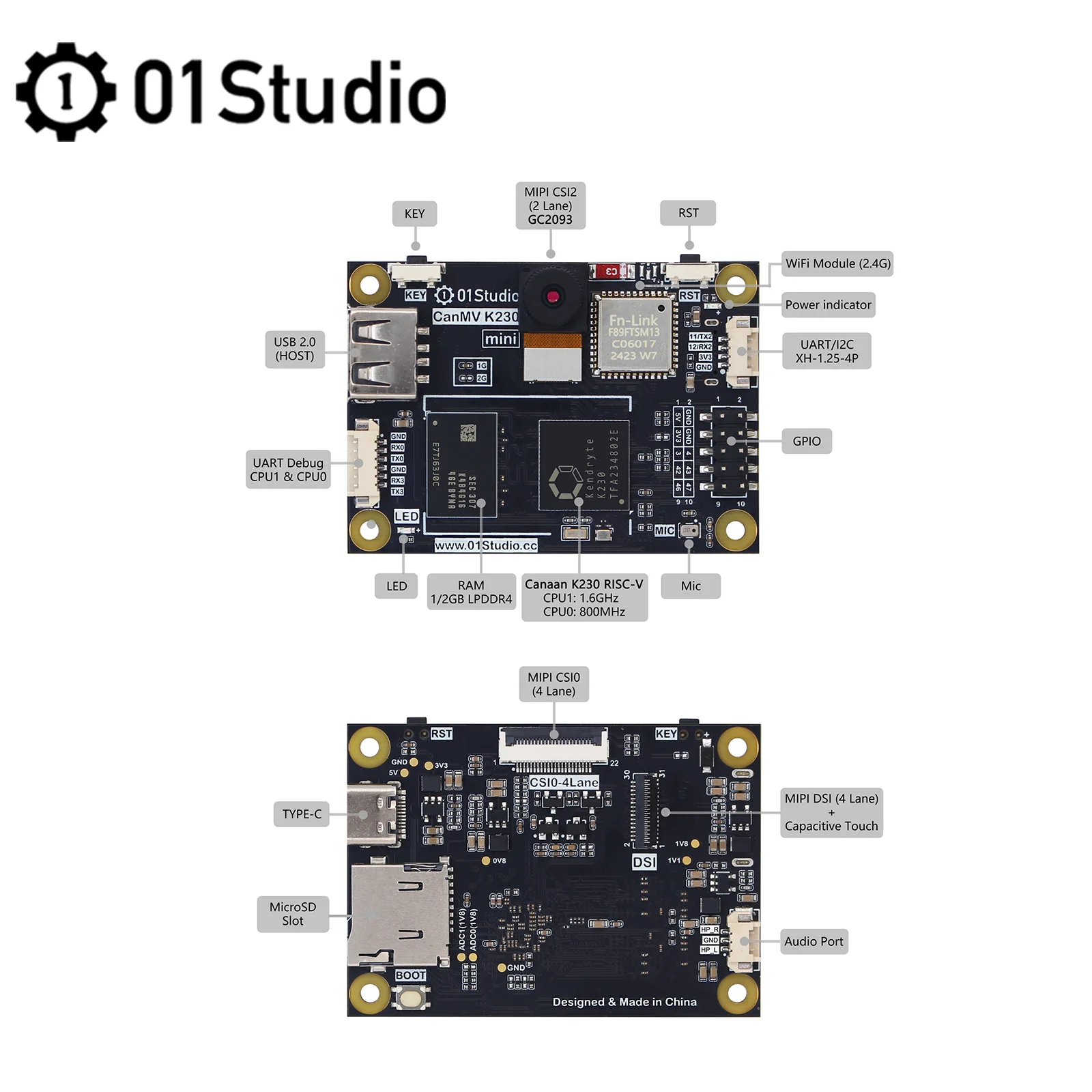 01Studio CanMV K230 mini placa de desarrollo AI módulo de reconocimiento Visual 6TOPS potencia informática supera K210 - imagen 5