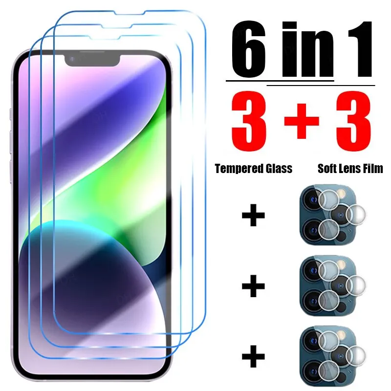 Cristal templado 6 en 1 para iPhone 14 Pro Max 6 7 8 Plus SE película protectora de pantalla para iPhone 13 Pro Max XR XS X 11 12 Pro
