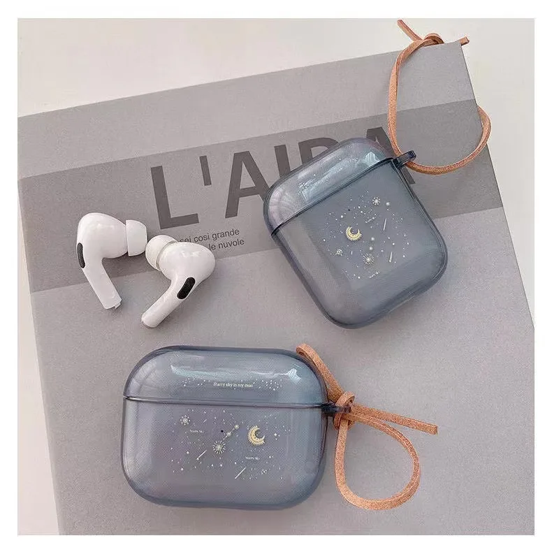 Fundas para auriculares con diseño de estrella y luna para Apple AirPods 1/ 2/ 3/ Pro, funda protectora, accesorios para auriculares, caja protectora, 1 ud.