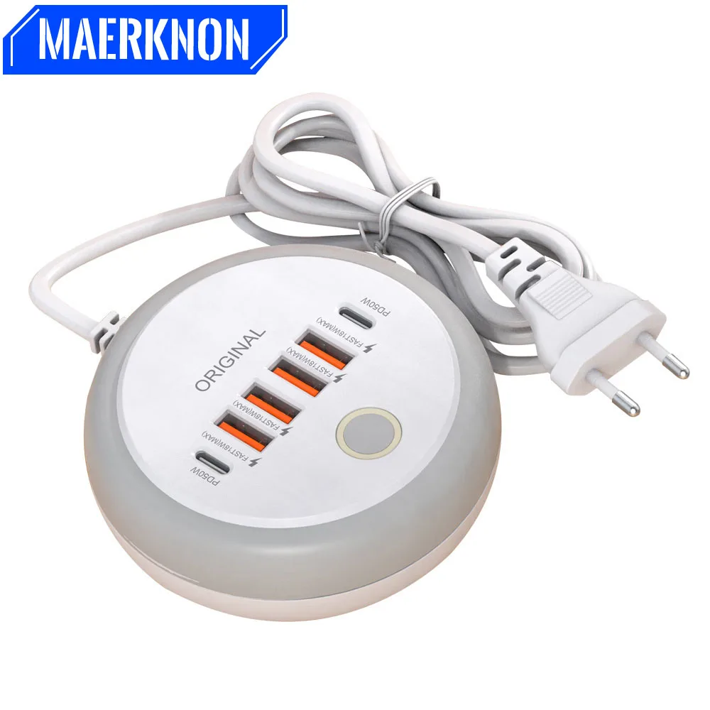 Cargador multipuerto 50W tipo C cargador de pared de carga rápida regleta para iPhone Samsung Xiaomi cargador de teléfono de carga rápida de 6 puertos