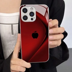 Para iPhone Funda para X/XS /XS MAX/XR / 11/12/13/14/15/16/17 Pro MAX Chapado en plata Diseño de vidrio templado "mela roja"