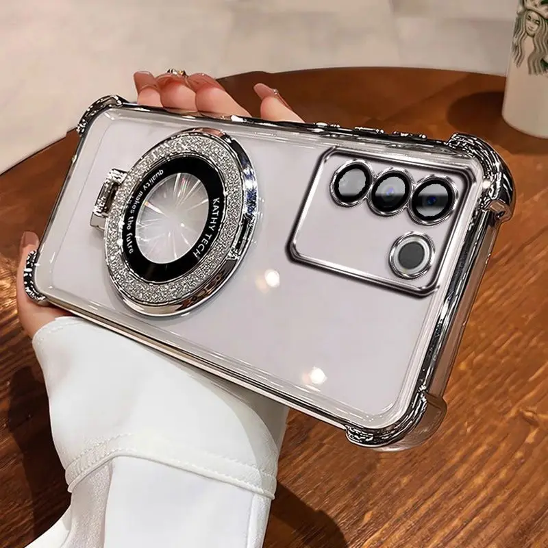 Para vivo V27 funda de teléfono cuatro esquinas soporte magnético anticaída VIVO V27 Pro funda protectora transparente suave - imagen 2