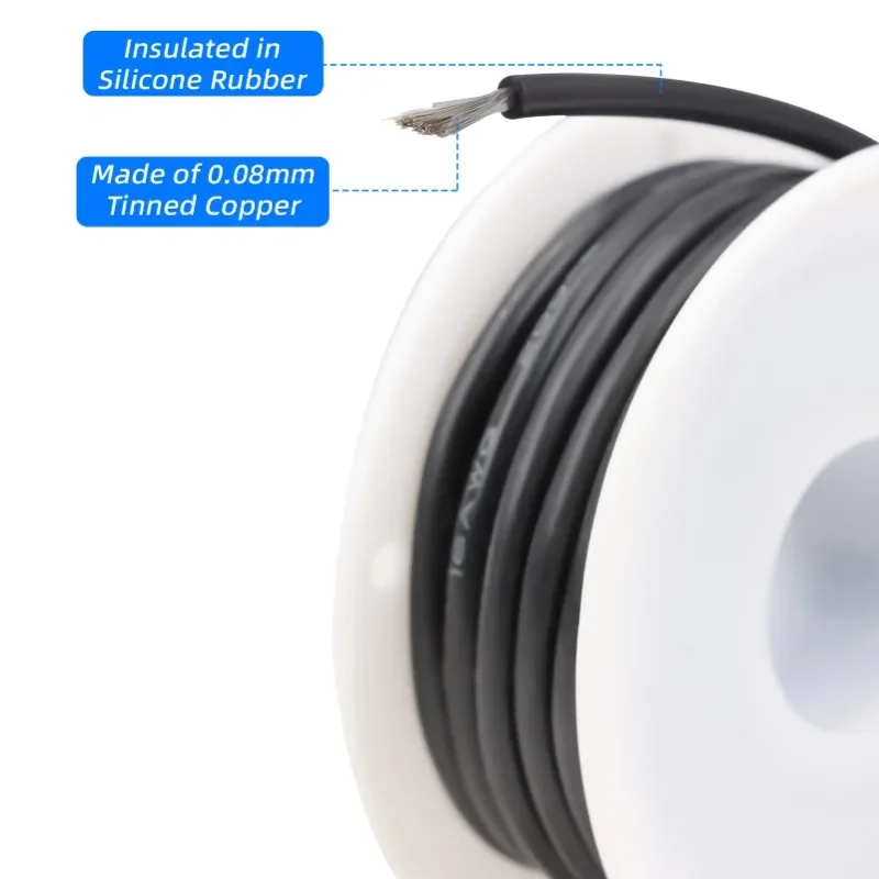 30/28/26/24/22/20/18/16 AWG 5 colores en una caja Kit alambre de silicona suave resistente al calor Cable trenzado Cable de cobre estañado eléctrico - imagen 4