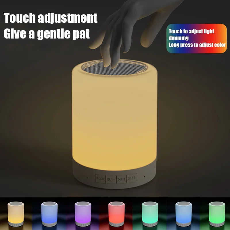 Altavoz portátil inalámbrico con Bluetooth, Minireproductor táctil con luz LED colorida, lámpara de mesa de noche, soporte de altavoz, Radio FM, TF - imagen 2