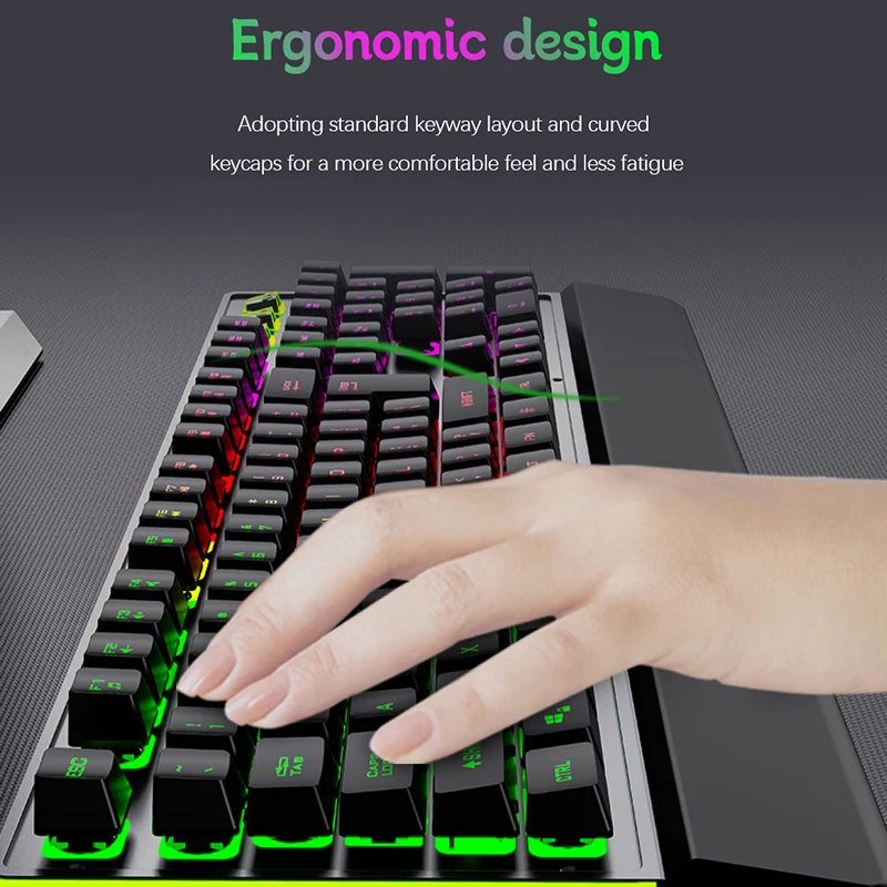 Mechanical Wired Gaming Keyboard and Wrist Rest Rainbow LED Backlit,Ergonomic Full Size Quiet Silent USB Keyboard for Computer - imagen 4