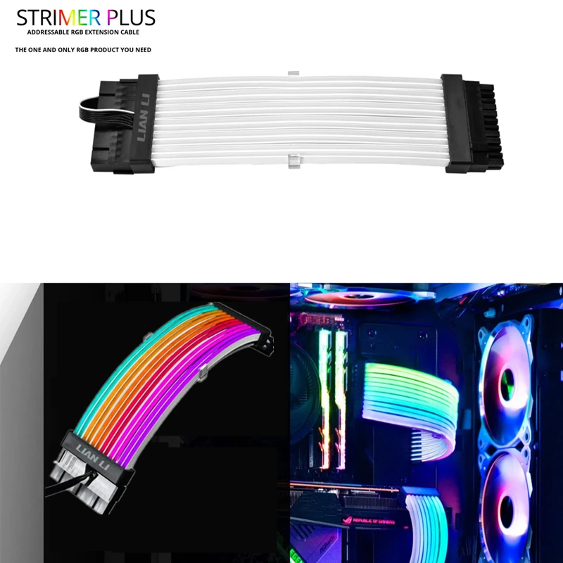 LIAN LI Strimer Plus RGB PSU Cable de extensión 24Pin ATX Rainbow Noen línea de alimentación + Triple 8Pin + GPU Dual 8Pin Cable 5V ARGB DIY Case - imagen 5