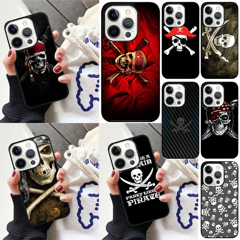 Funda de teléfono con estampado de huesos cruzados y calavera pirata para iPhone 17 Air 16 15 14 12 13 PLUS 11 PRO MAX