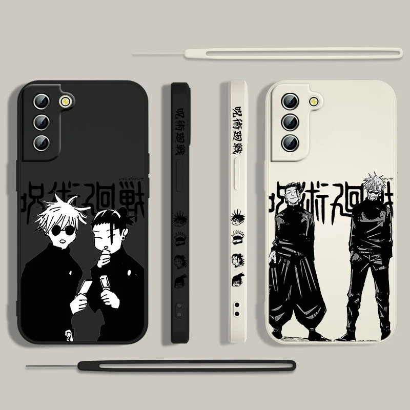 Jujutsu Kaisen Gojo Suguru funda de teléfono para Samsung Galaxy S24 S23 S22 S21 S20 Pro FE Plus Ultra líquido cubierta de cuerda izquierda