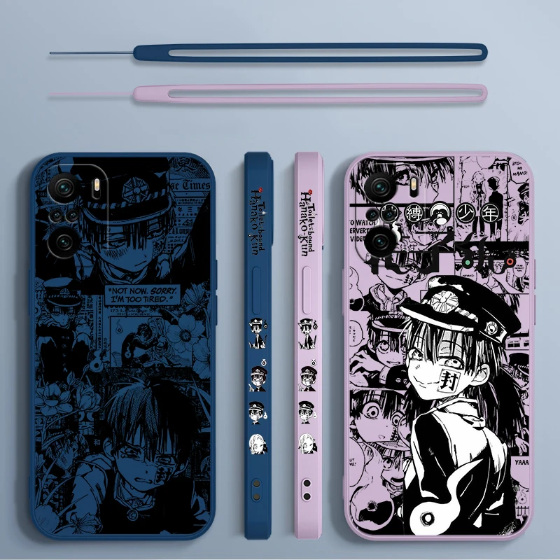Hanako Kun-funda de teléfono con cuerda izquierda líquida para Xiaomi Redmi Note 13, 12, 12Pro, 11S, 11T, 10S, 10 Pro Plus, 5G