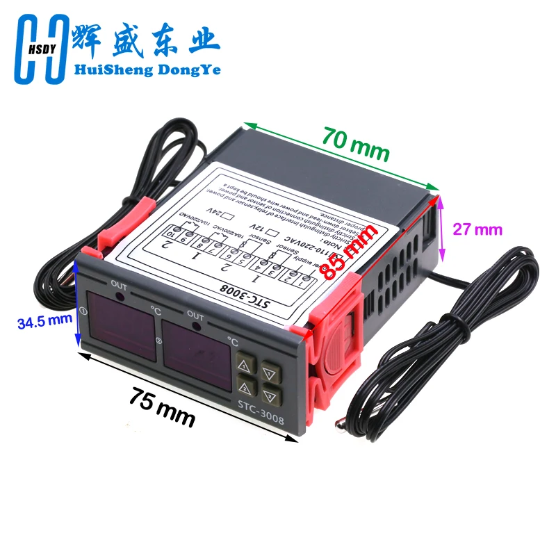 Controlador de temperatura Digital Dual termostato termorregulador incubadora relé LED 12V24V 220V calentador enfriador doble sonda STC-3008 - imagen 2