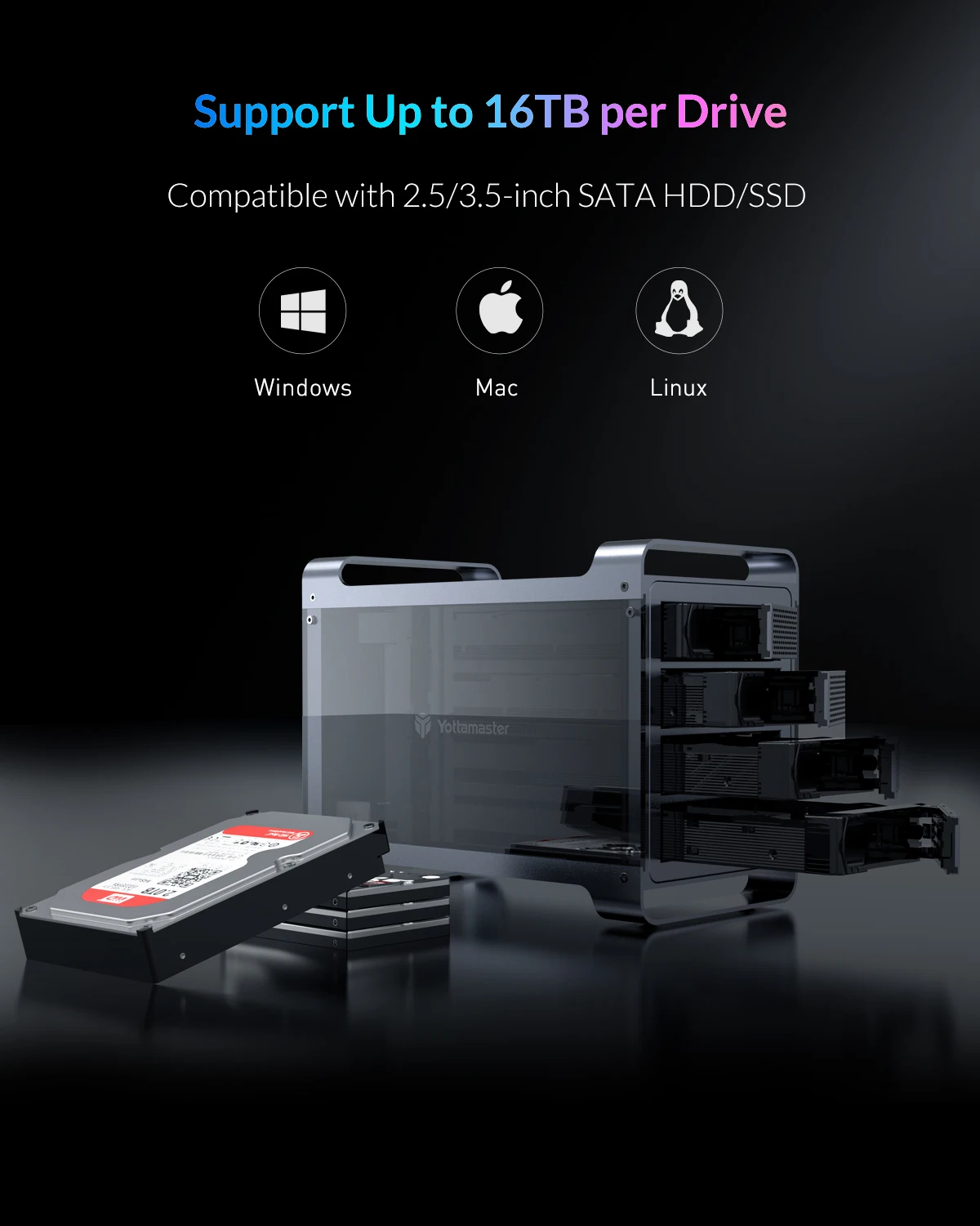 Yottamaster-USB-B USB 3,1, 5Gbps, 5 bahías (5x16TB), carcasa RAID, compatible con RAID 0/1/5/10 /JBOD/clon/disco duro Normal, almacenamiento RAID - imagen 3