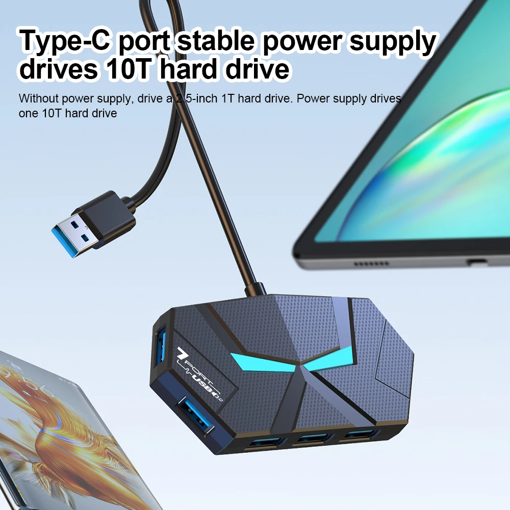 Estación de acoplamiento USB 3,0 HUB tipo C de 7 puertos, adaptador divisor de transmisión de alta velocidad de 5Gbps para ordenador portátil, disco duro, ratón y teclado - imagen 4