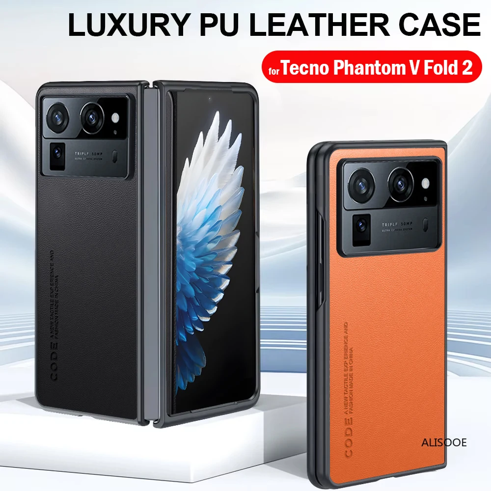 Funda de cuero para Tecno Phantom V Fold 2, Funda protectora de cuero PU de lujo, Funda dura para teléfono de PC para Phantom V Fold2 5G Capa