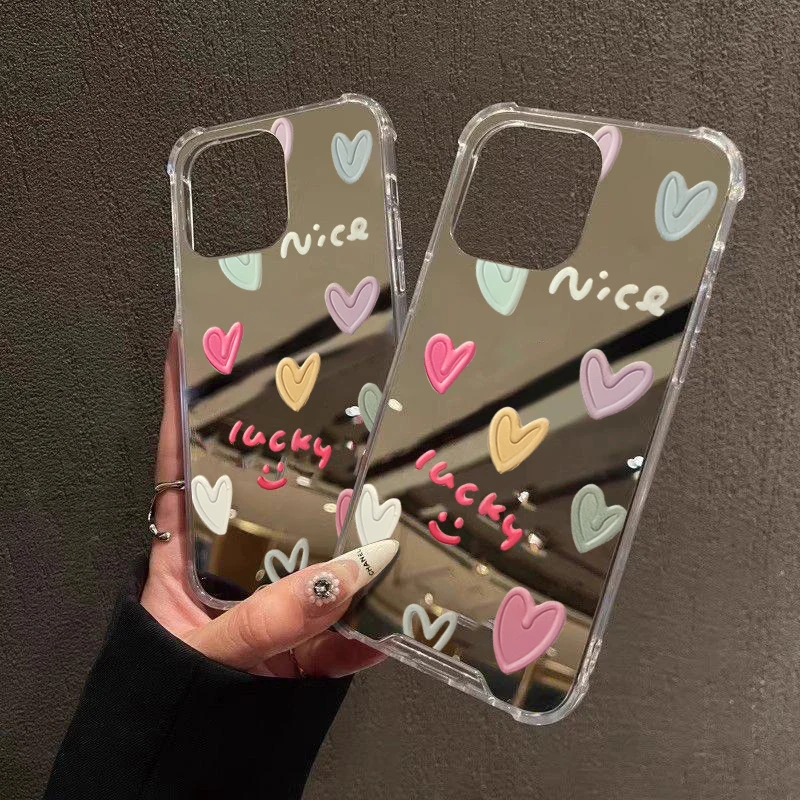 Graffiti Love Simple cara sonriente espejo funda de teléfono para iPhone 16 15 14 Pro Max 11 12 13 Pro 7 8 Plus XR X XS Max cubierta creativa - imagen 4
