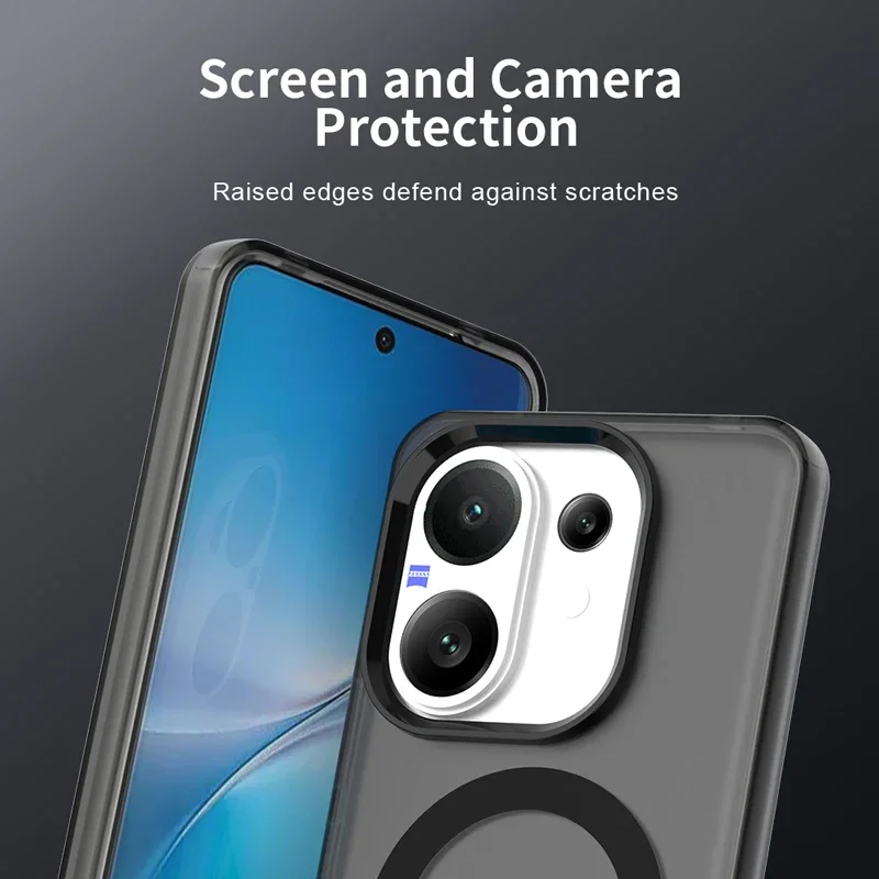 Para VIVO V60 funda para Magsafe carga inalámbrica magnética PC dura translúcida + cubierta de borde de TPU para VIVO V 60 carcasa de parachoques de caramelo - imagen 4