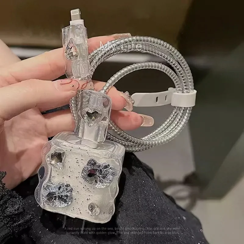 Funda de cargador de flores de animales en 3D para IPhone, cubierta de protección de carga con lazo transparente, funda de cargador para IPhone 11, 12, 13, 14, 15, 18W-20W - imagen 3