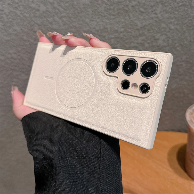 Funda de cuero PU mate Magsafe a prueba de golpes para Samsung Galaxy S25 S24 S23 S22 Ultra Plus, funda magnética a prueba de golpes con carga inalámbrica - imagen 5