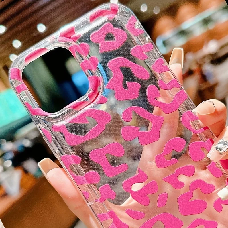 Funda de teléfono con patrón transparente de leopardo rosa para iPhone 17 15 16 Pro Max, fundas para iPhone 14 13 12 11 7 8 Plus 16E, funda a prueba de golpes - imagen 4