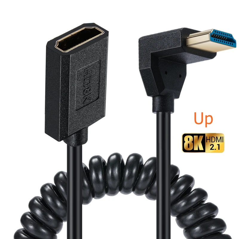 90 grados extremadamente delgado delgado 90 ° Ángulo 8K Ultra HDMI de alta velocidad 8K 4K120Hz 144Hz HD macho a cable de resorte de extensión HDMI hembra - imagen 5