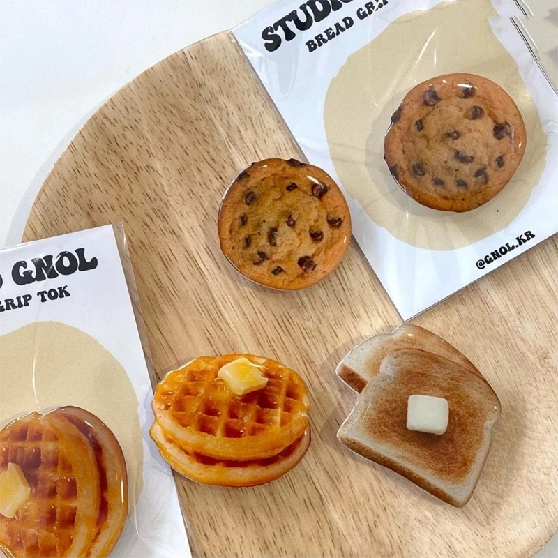 Soporte Griptok de galletas de gofre bonitas de Corea para iPhone 15, accesorios para teléfono de comida Samsung, soporte de anillo, soporte de agarre Tok, regalo - imagen 3