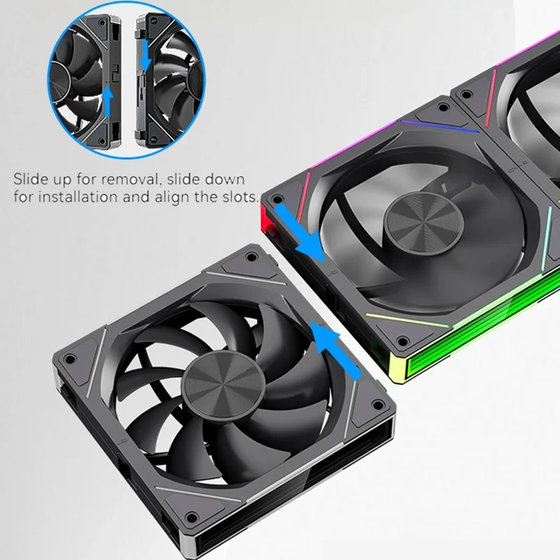 TEUCER 1 Uds JM-5 ventilador con cubierta de ordenador 12CM ARGB efecto de luz de espejo ventilador Modular sin cable 4 pines PWM refrigeración por agua ventilador enfriador de 360mm - imagen 3