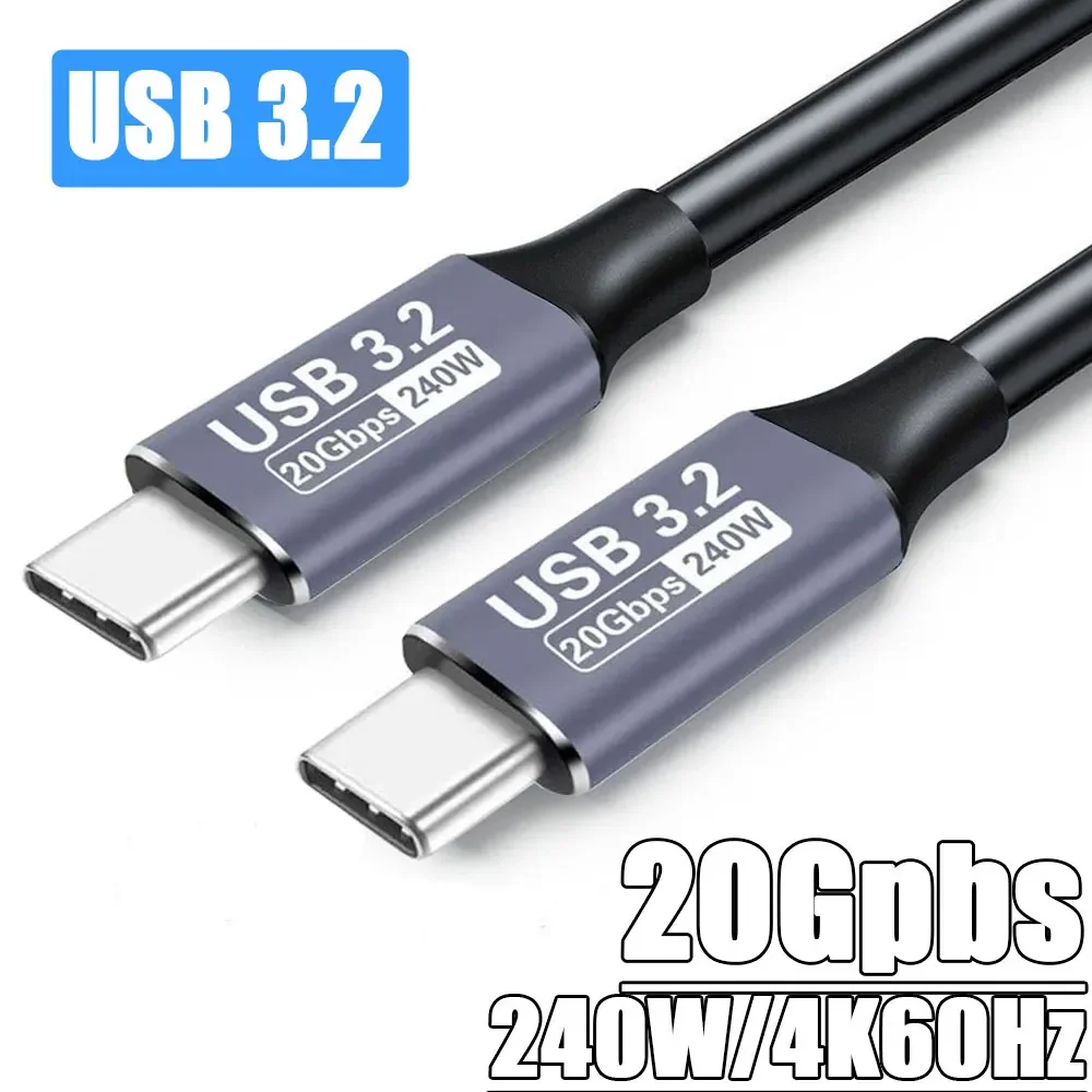 USB 3,2 20Gbps 48V 5A 240W USB C a tipo C 3,2 Gen2 Cable de transferencia de datos USB C SSD Cable de disco duro 4K 60Hz QC 3,0 carga rápida